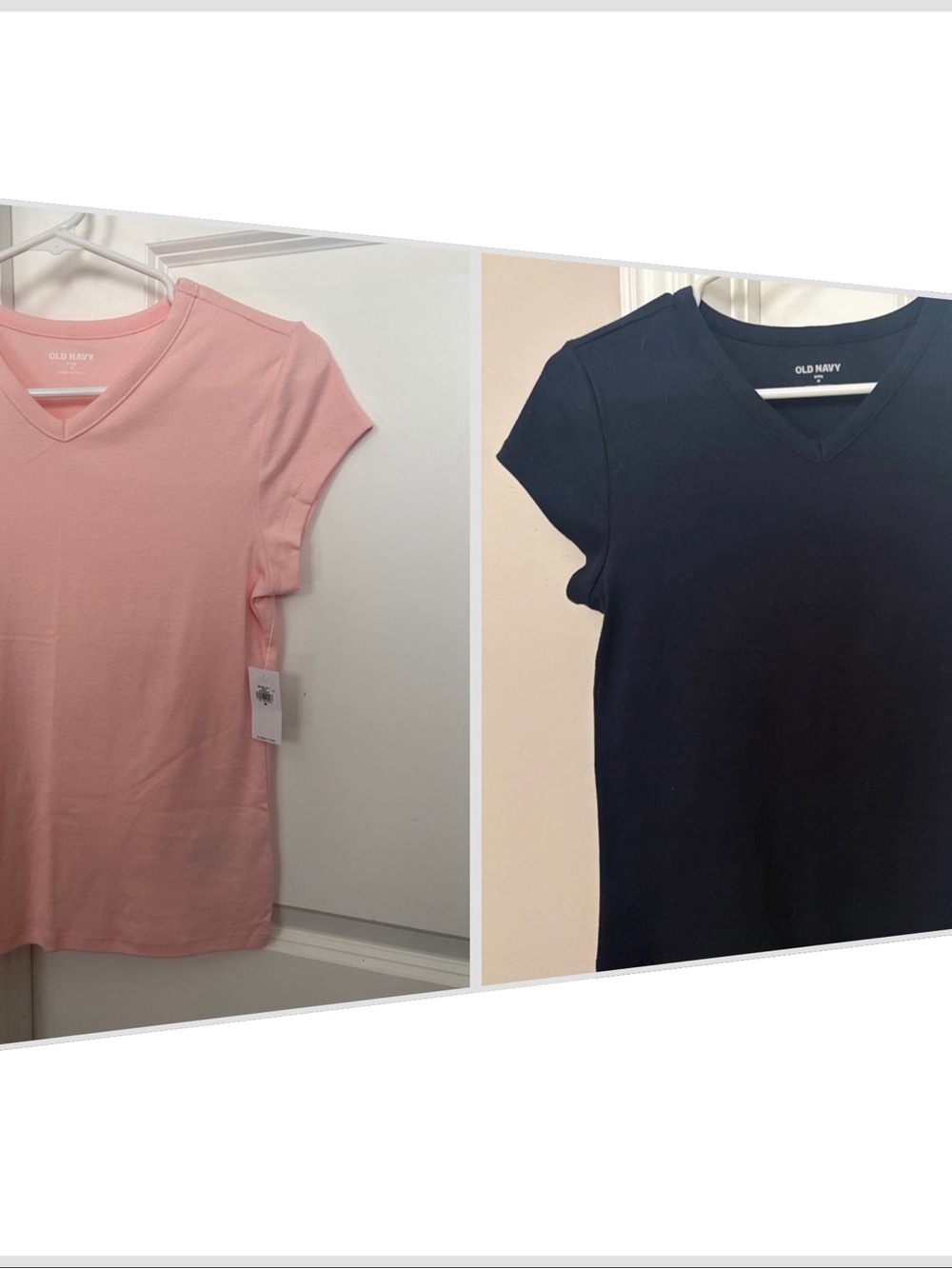 Lot of 2 Old Navy Light Pink and Navy V-Neck Tees